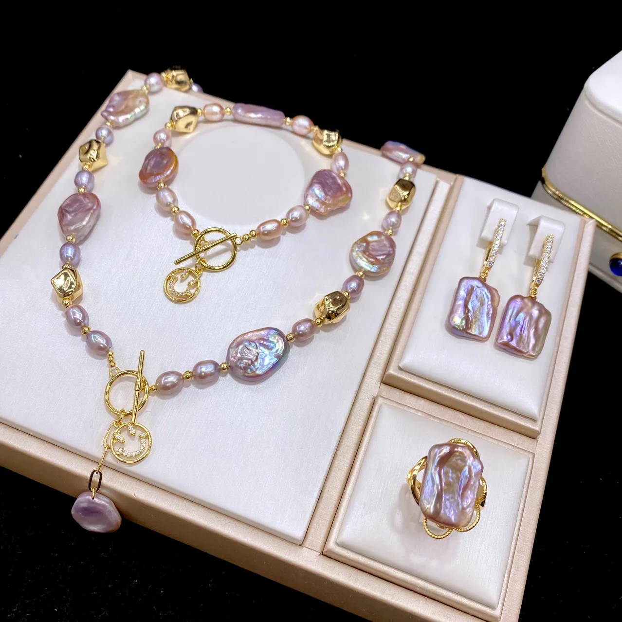 one-set-freshwater-pearl-purple-flat-oval-square-baroque-reborn-keshi-necklace-bracelet-earrings