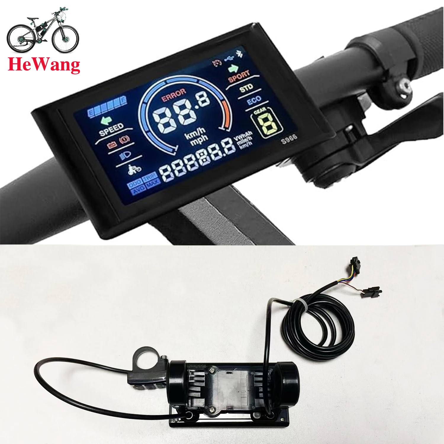 E-Bike LCD-S966 Color Display Control Panel 5+2Pin SM Plug for UART Communication Protocol 24V 36V 48V-72V E-Scooter E-Bicycle