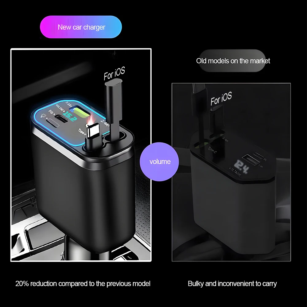 KEBIDUMEI M4 Caricabatteria da auto retrattile Cavo di ricarica rapida 5 in 1 con Star Light Porta USB PD Tipo-C Adattatore di alimentazione Caricabatterie per telefono - Image 6