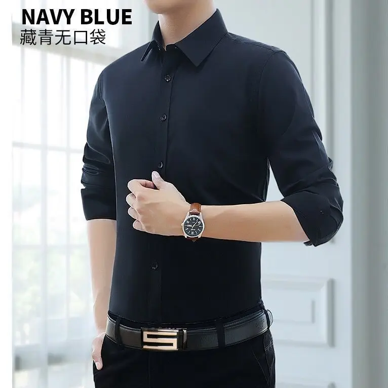 Spring Autumn Solid Color Fashion Long Sleeve Shirt Man Turn-down Collar High Street Slim Button Office Korean Style Cardigan