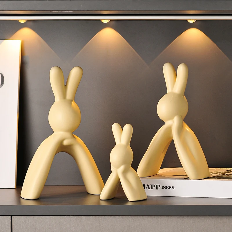 

3pcs Decorative Ceramic Rabbit Statue Home Decor Modern Style Animal Porcelain Art Sculpture Crafts Interior Desktop Knickknacks