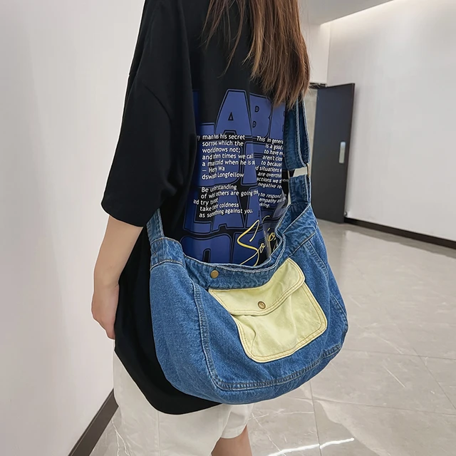 Washed denim crossbody bag