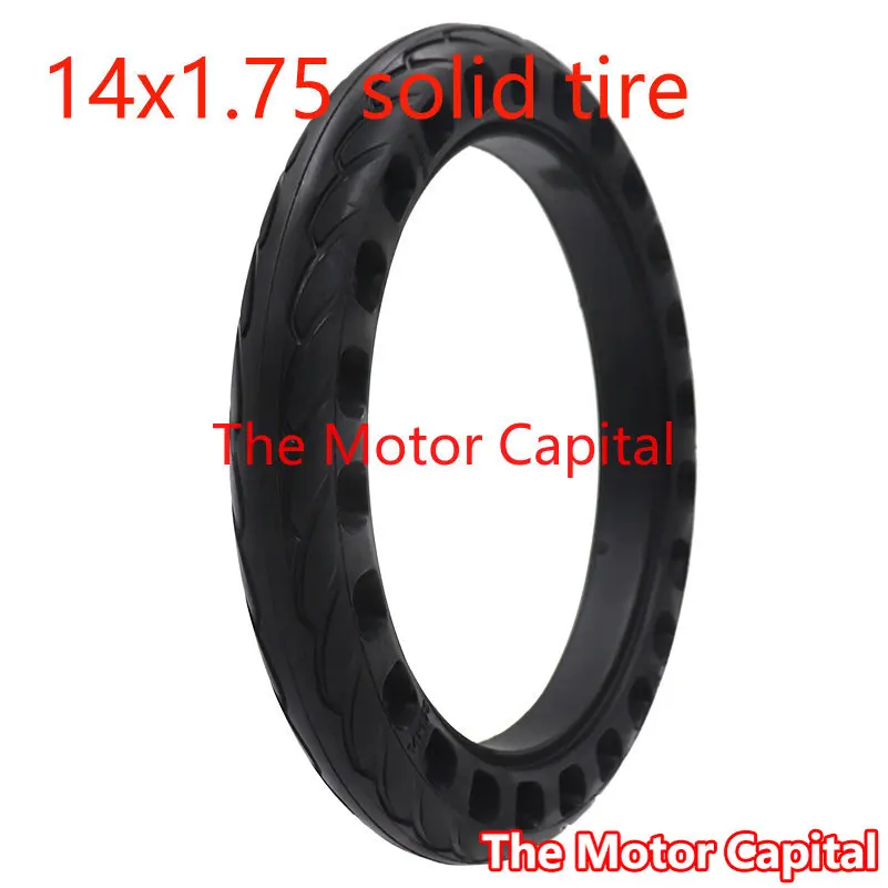 Pneumatico Solido 14x1.75 Per Bici Elettrica, Nero, Tubeless, Misura Compatibile 14x1.95, 14x2.125