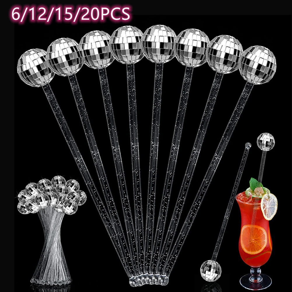 6/12/15/20Pcs 디스코 볼 음료 Stirrers 디스코 볼 텀블러 탑 바텐더 스틱 홈 바 커피 숍 파티