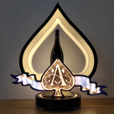 

rechargeable led lighted ace of spade champagne bottle presenter gold glorifier display vip bottle service for nightclub