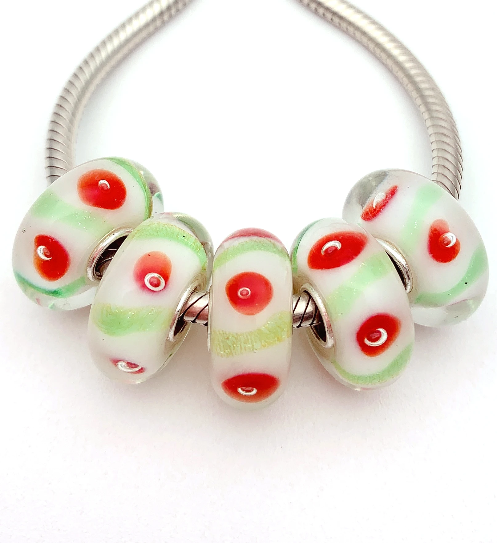 

XHYG376 5X 100% Authenticity S925 Sterling Silver Beads Murano GlassBeads Fit European Charms Bracelet Diy Jewelry Lampwork