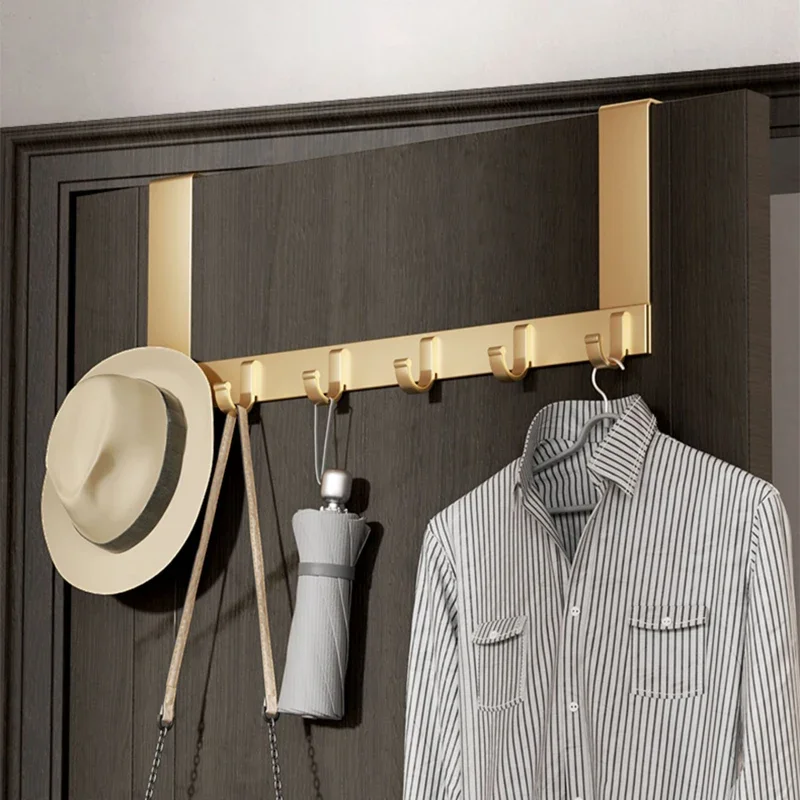 Bathroom Over The Door Hooks Coat Hanging Rack 6 Hooks Punch-free Clothes Hat Towel Hanger Organizer Rack Aluminum Alloy Hook