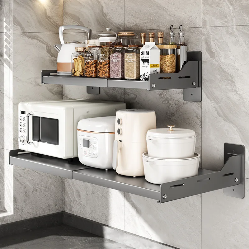 Retractable Kitchen Microwave Shelving Wall Oven Shelving Wall Mounted Storage Mount for the Home