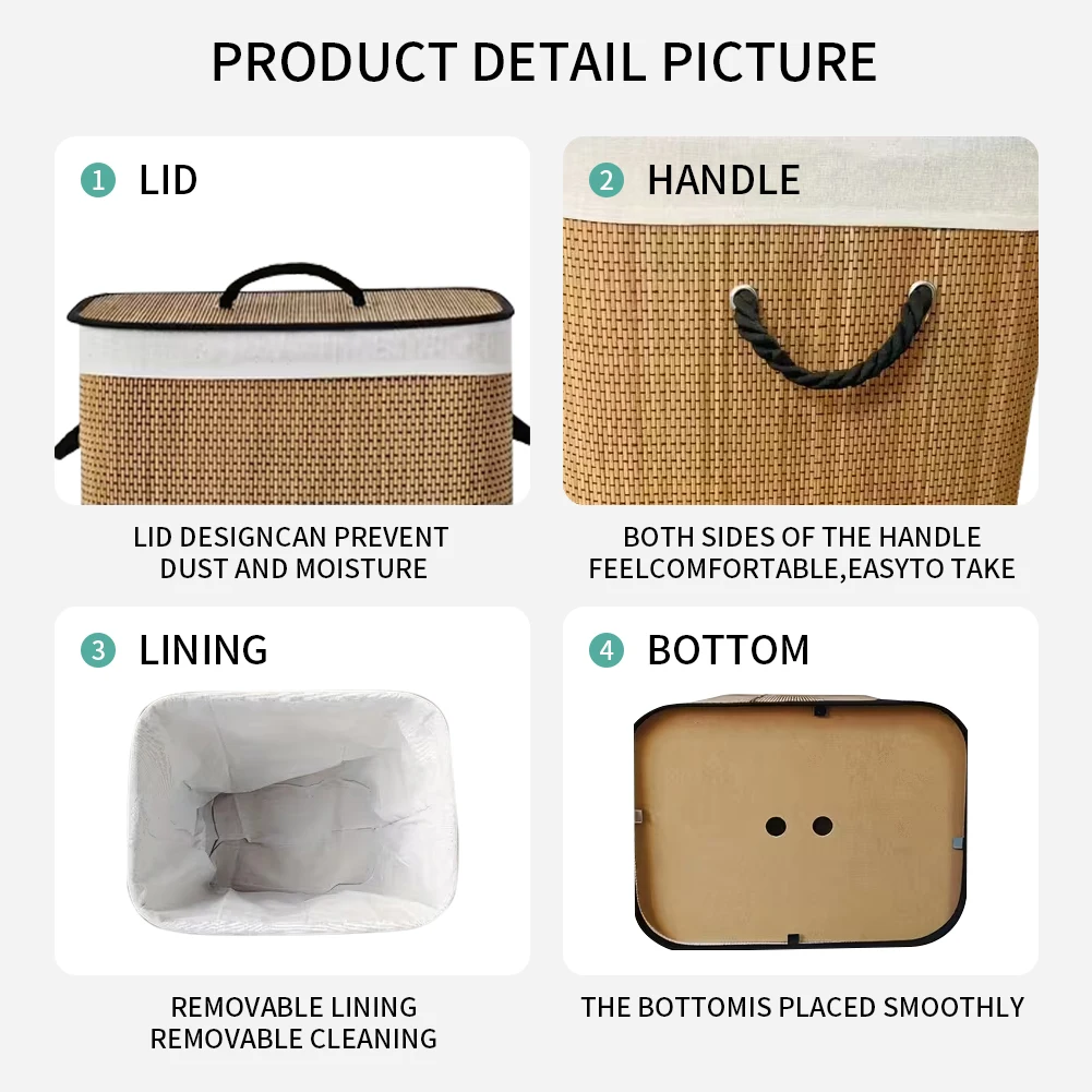 72 L Large Bamboo Foldable Laundry Basket Storage Hamper Box with Removable Washable Lining 40 x 30 x 60 cm Space Saving 7 S83995e4ee59b45ef837d2d84b50a072fQ