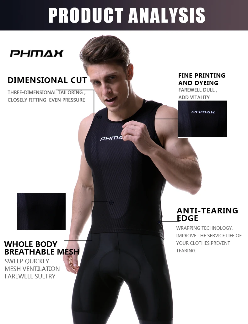 Description Picture 4 of itemPHMAX Cycling Vest Breathable Mesh Cycling Underwear Summer Quick Dry Cycling Base Layer Light Soft Men Women
