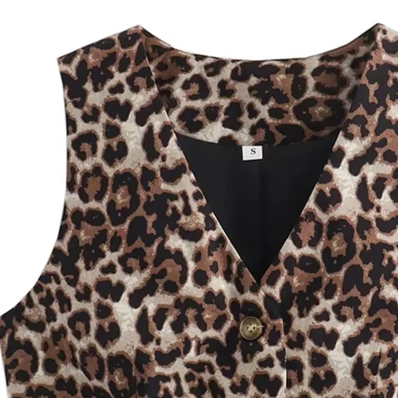 HXAO Leopard Lady Vests Vintage Cropped Sleeveless Vest Women