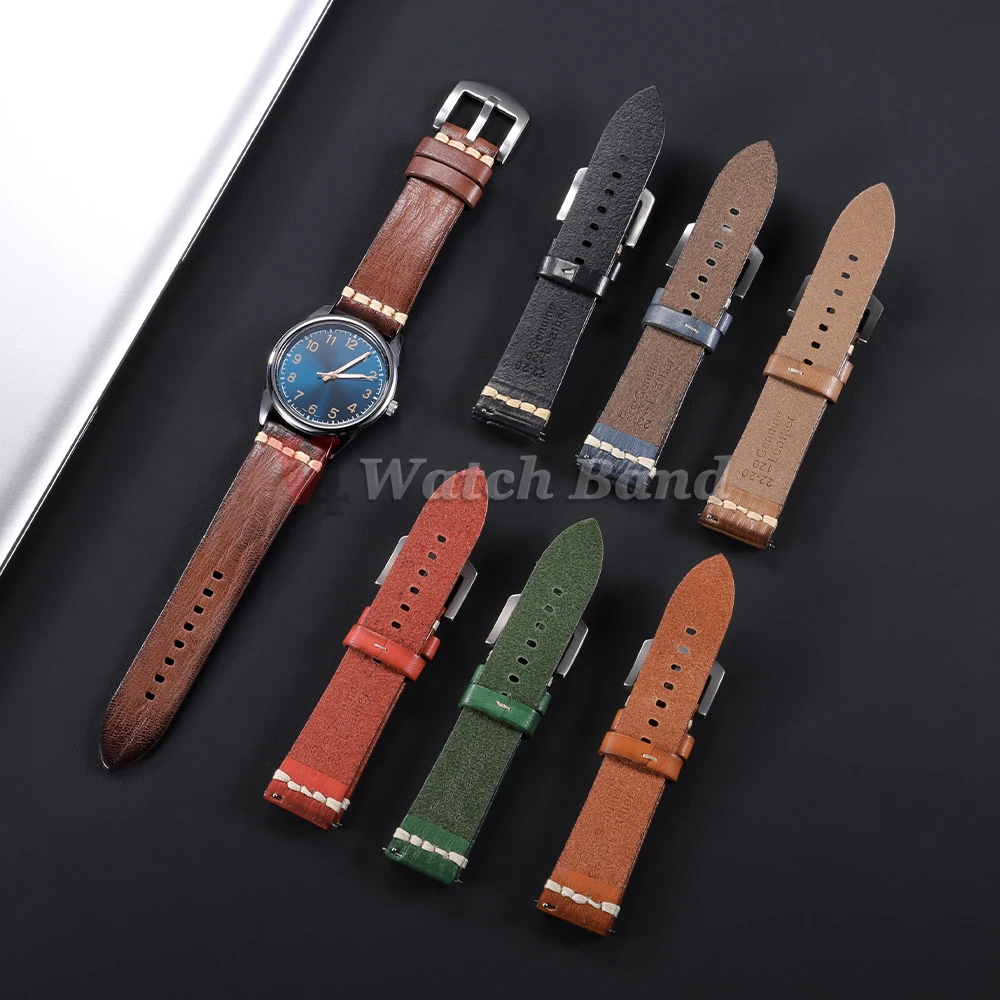 Premium Vintage Cowhide Leather Watch Strap - Men's Wrist Bracelet