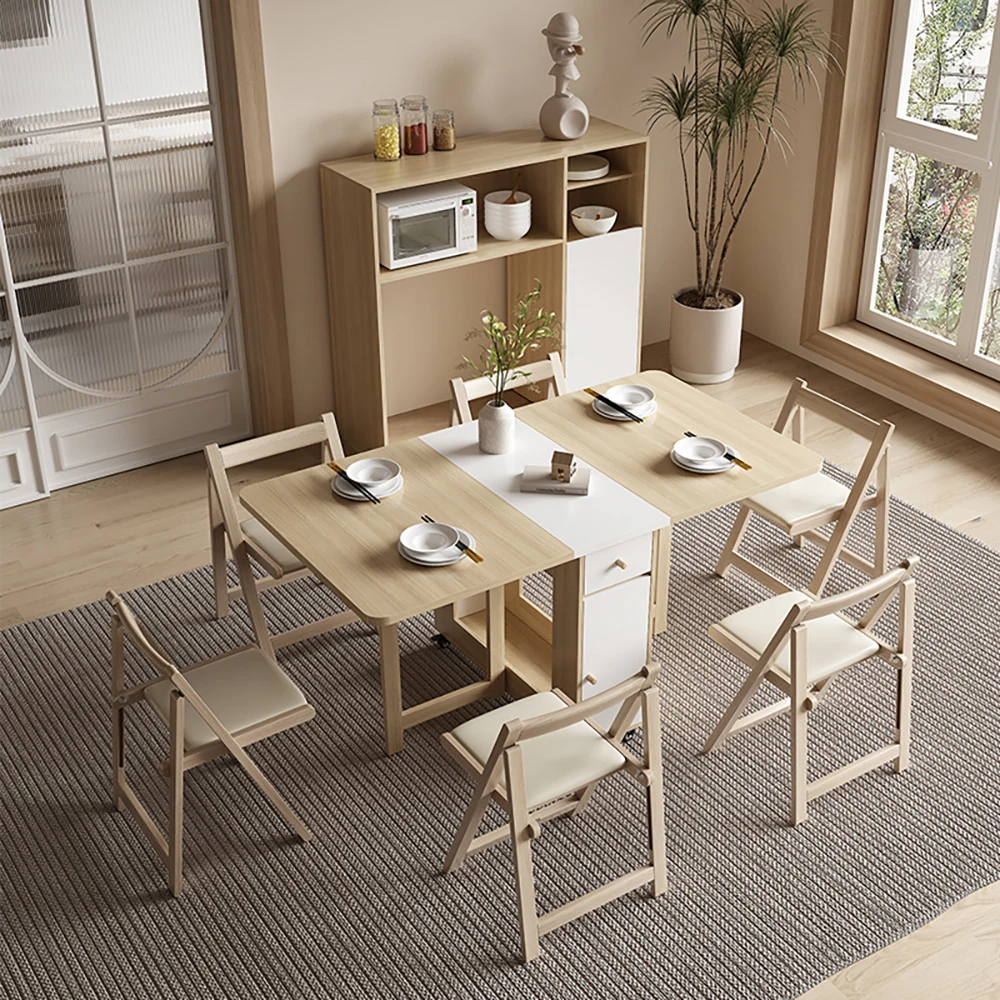 Luxury Folding Dining Table Set – Vintage Square Extension Table with 6 Chairs, Nordic Kitchen Furniture 5