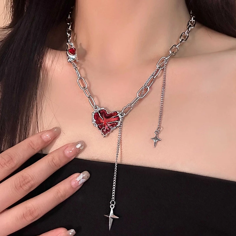 Black Heart|gothic Red Heart Pendant Necklace - Zinc Alloy