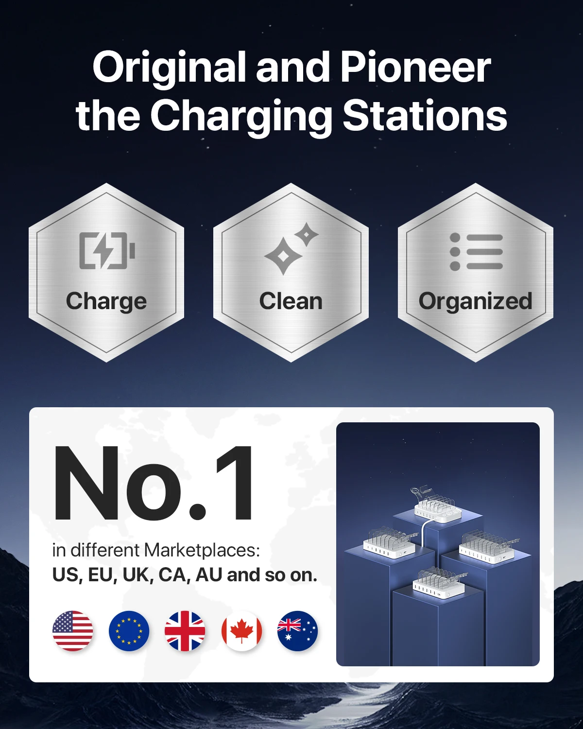 SooPii USB-C Charger Station,70W 7-Port Laptop Charging Station 30W PD Port 7pcs Mixed Charging Cables Included