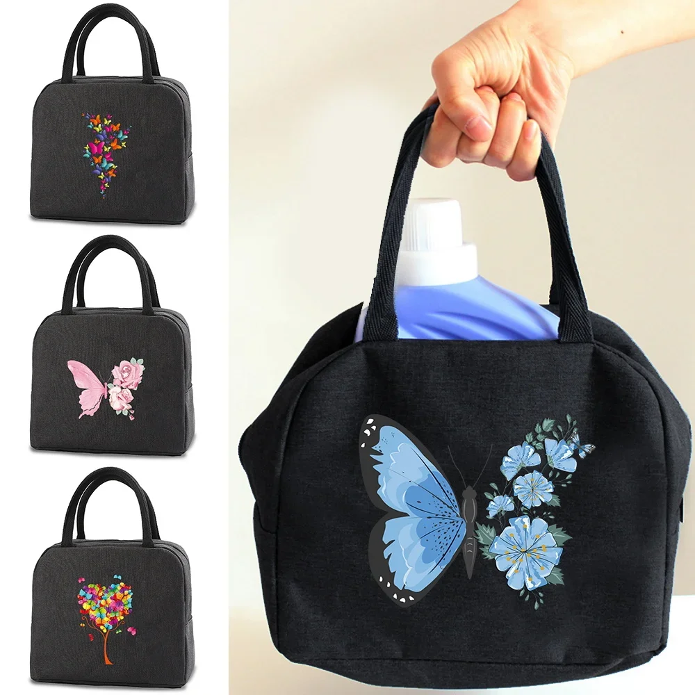 Butterfly Insulated Lunch Bag Women Portable Handbags Cooler Picnic Bags Thermal Lunch Box Pouch Children School Food Dinner Bag