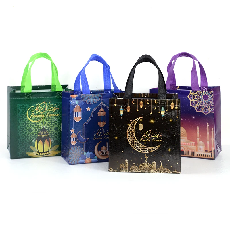 4/8pcs Ramadan Kareem Gift Bags Eid Mubarak Nonwoven Candy Cookie Packaging Bags Muslim Islamic Party Decoration Supplies 2025