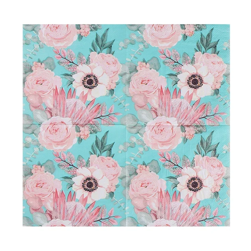 20pcs/pac 2-Ply New Blue Imperial Flower Printed Paper Napkins Colorful Wedding Party Hotel Paper Pure Wood Pulp Placemats