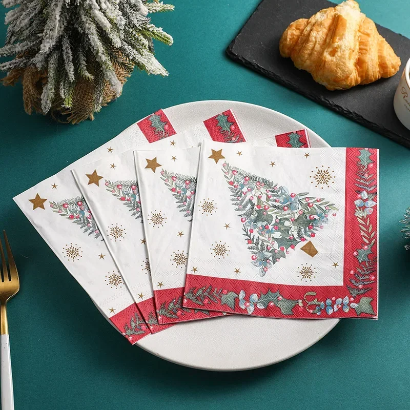 Christmas Party Ambience Decorative Paper Family Paper Towel Printed Napkin Colourful Christmas Series Square Tissue