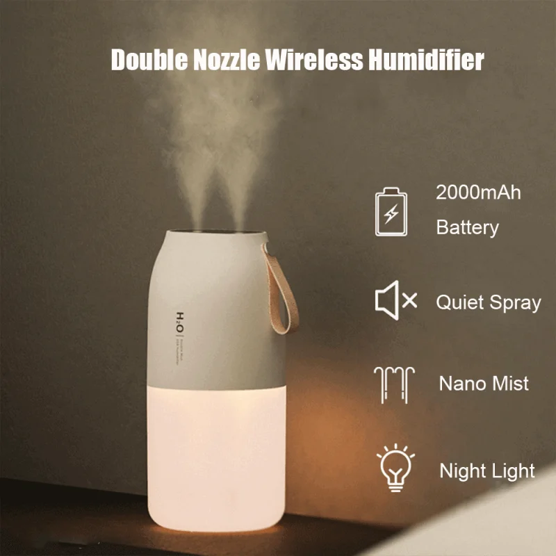 Double Nozzle Air Humidifier Wireless Aroma Diffuser 2000mAh Battery Rechargeable Essential Oil Diffuser Mist Maker Humidifier