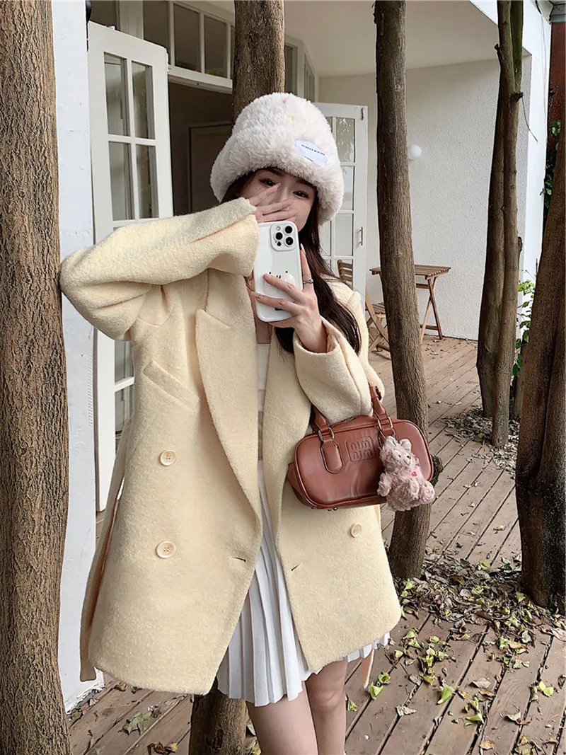 

UNXX Korean Style High-grade Woolen Suit Jacket Women's Autumn and Winter 2023 Light Mature Double-breasted Loose Casual Suit