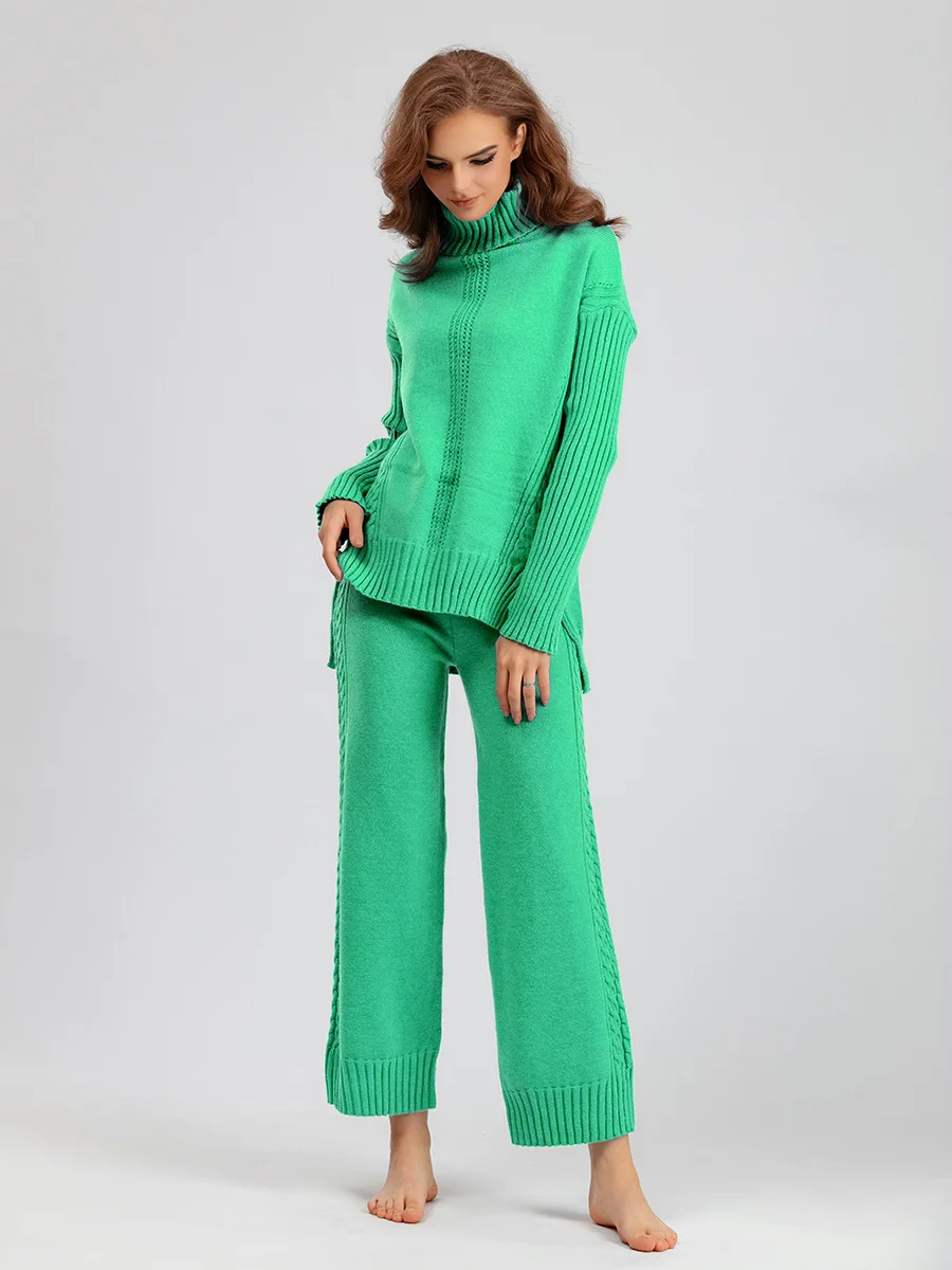 

Lazy Style Fashion Loose Pants Sets 2 Pieces Full Sleeves Turtleneck Pullovers And Trousers Clothes Suits