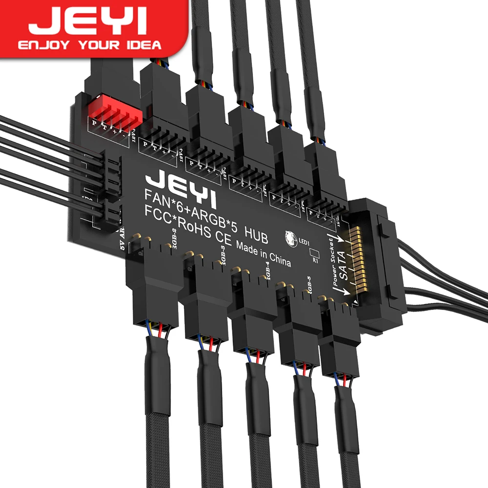 

JEYI ARGB PWM 5 Way Fan Hub, Addressable 12V 4Pin PWM & 5V 3Pin ARGB 2-in-1 Hub, RGB Fan, RGB Strip Splitter