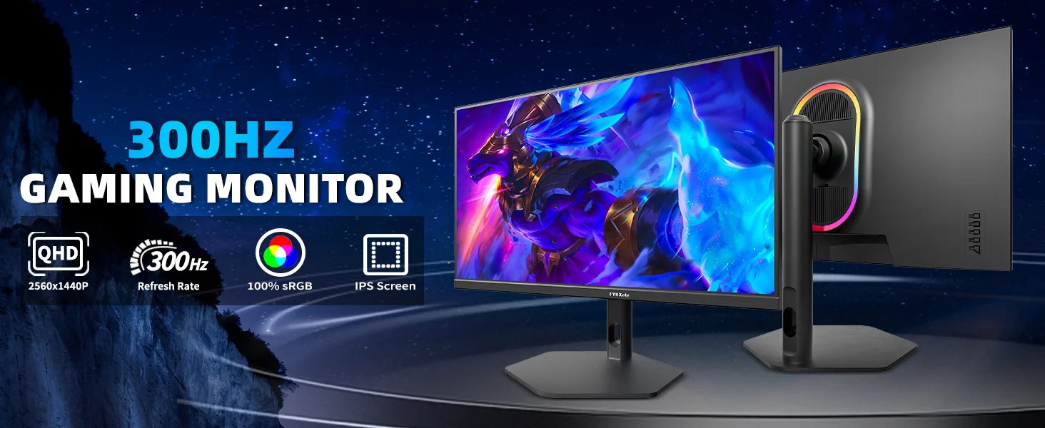 27 Inch Gaming Monitor - 2K 1440P IPS, 300Hz Refresh Rate, 0.8ms Response Time