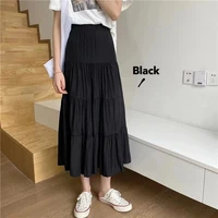 Printemps été femmes jupes Vintage taille haute élastique Patchwork blanc noir Chic longue gâteau a-ligne jupe 4