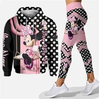 Disney-Sweat à capuche imprimé Minnie Mouse pour femme, ensemble à capuche 3D, pantalon de yoga Minnie, leggings, mode décontrac 1