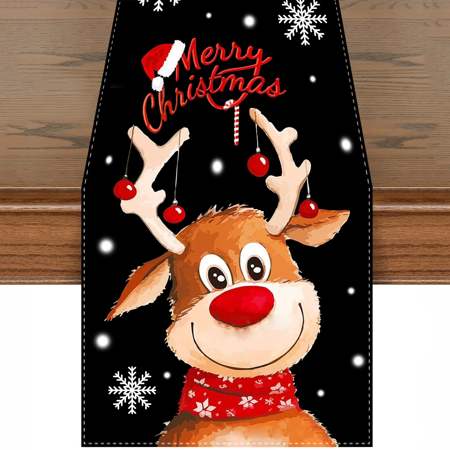 

2023 New Year Christmas Table Runner Elk Snowflake Santa Claus Pattern Table Runner Linen Anti-fouling Table Decoration