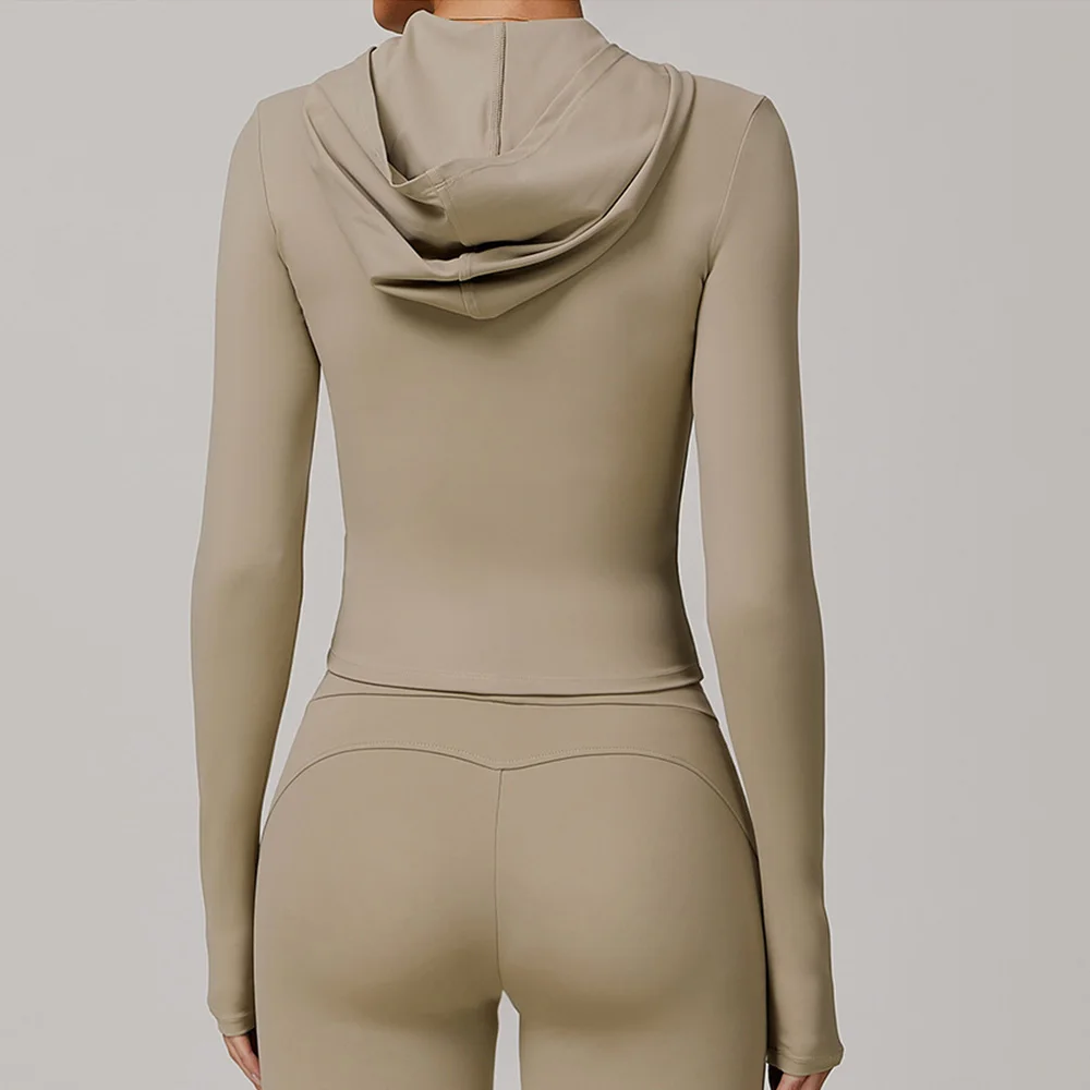 Women's Jacket Hooded Cardigan Tight Quick-dry Sports Fitness Coat Running Training Shirt Yoga Clothes Long Sleeve Sport Jacke