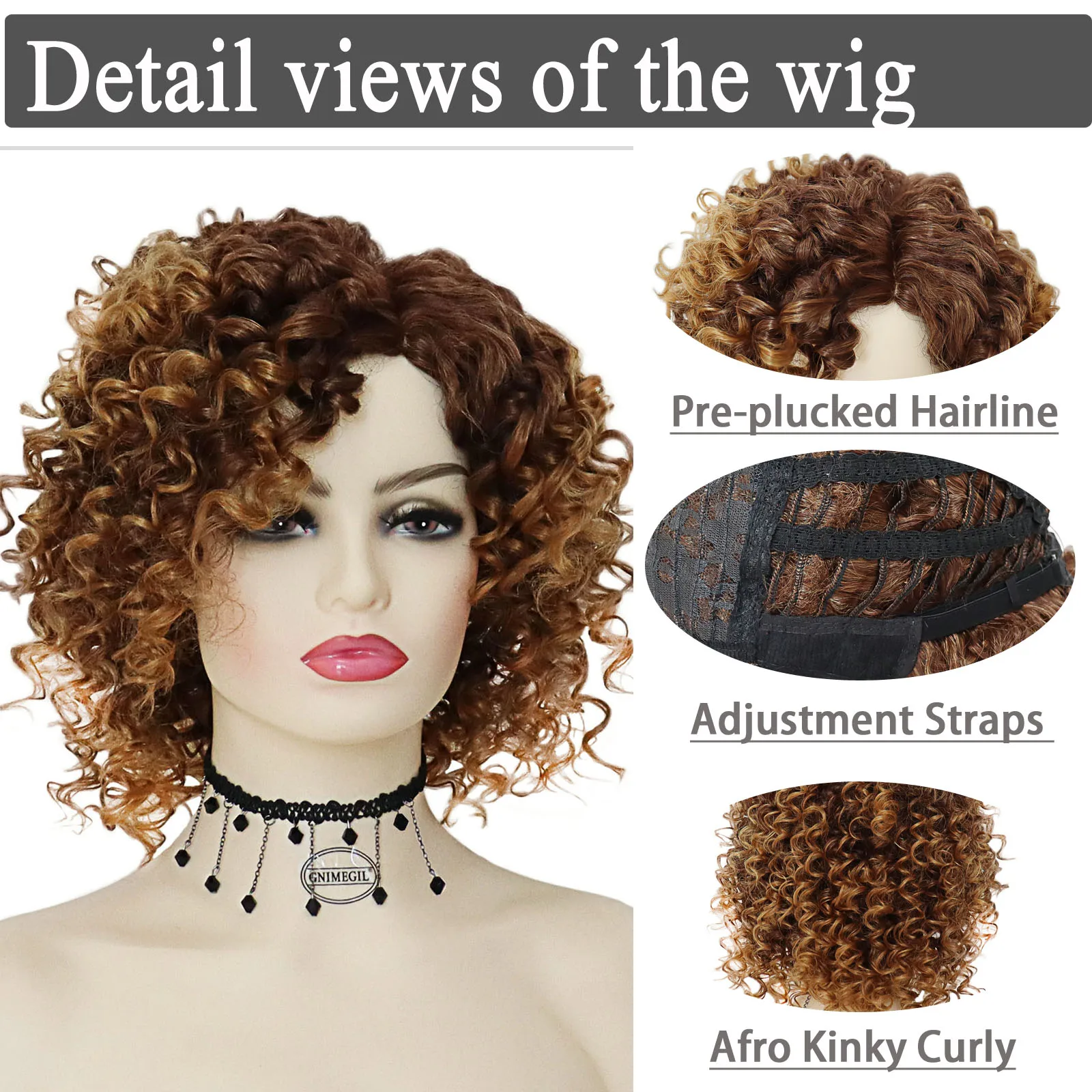 Synthetic African American Wig Natural Synthetic Short Afro Kinky Curly Wig Female Hair Ombre Brown Waving Wig for Woman Sale