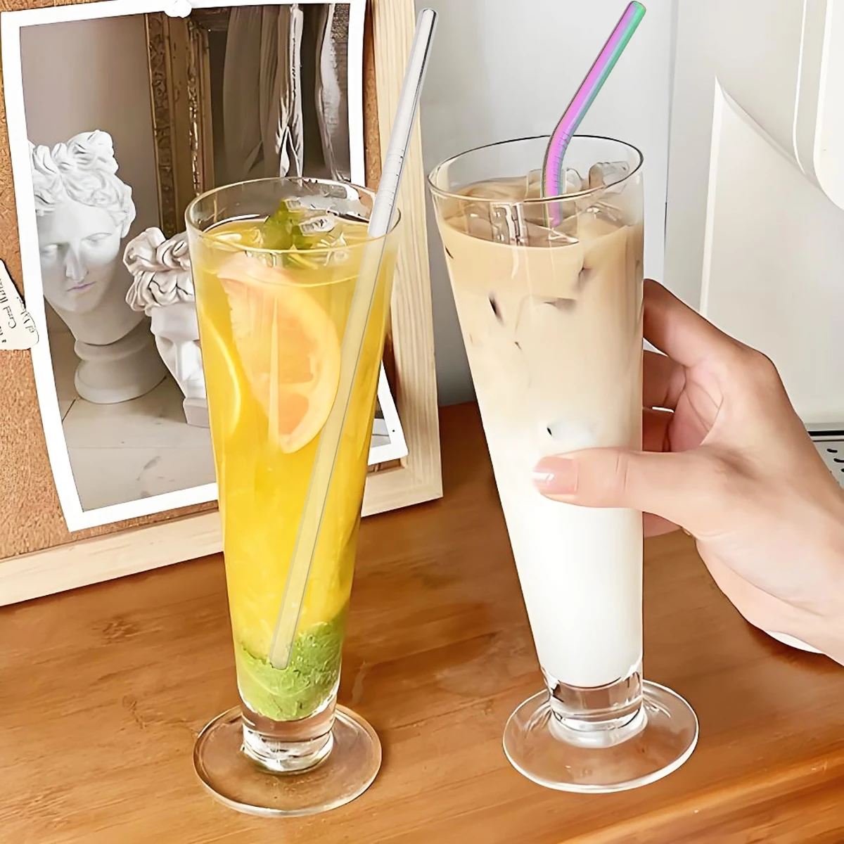 Premium Reusable Stainless Steel Straw Set with Cleaning Brush - 4-Piece Straight & Bent Straws