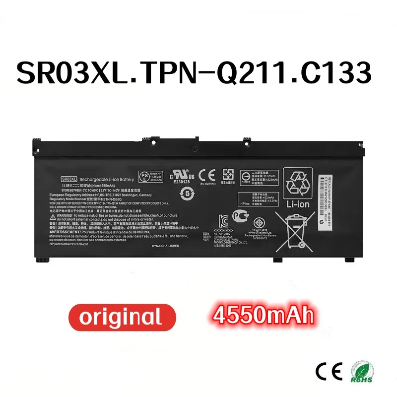 

100% Оригинальный аккумулятор 4550 мАч для ноутбука HP SR03XL TPN-Q193 Q211 C133 C134 15-DC0004/0005/0006/0007/0008/0009/0011/0014TX
