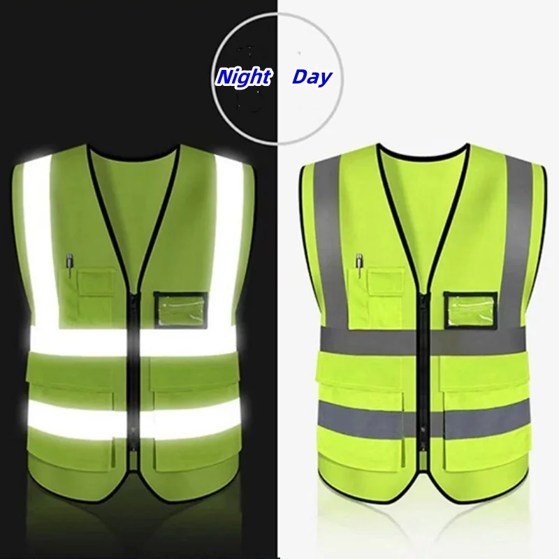 Car Reflective Safety Vest With Pockets Night Reflective Strip Vest Waistcoat High Visibility Jacket for Outdoor Traffic Cycling