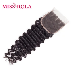 Miss Rola 4x4 Deep Wave Water Wave Human Hair Lace Closure Natural Color Brazilian Remy Wave Closures With Baby Hair Pre Plucked