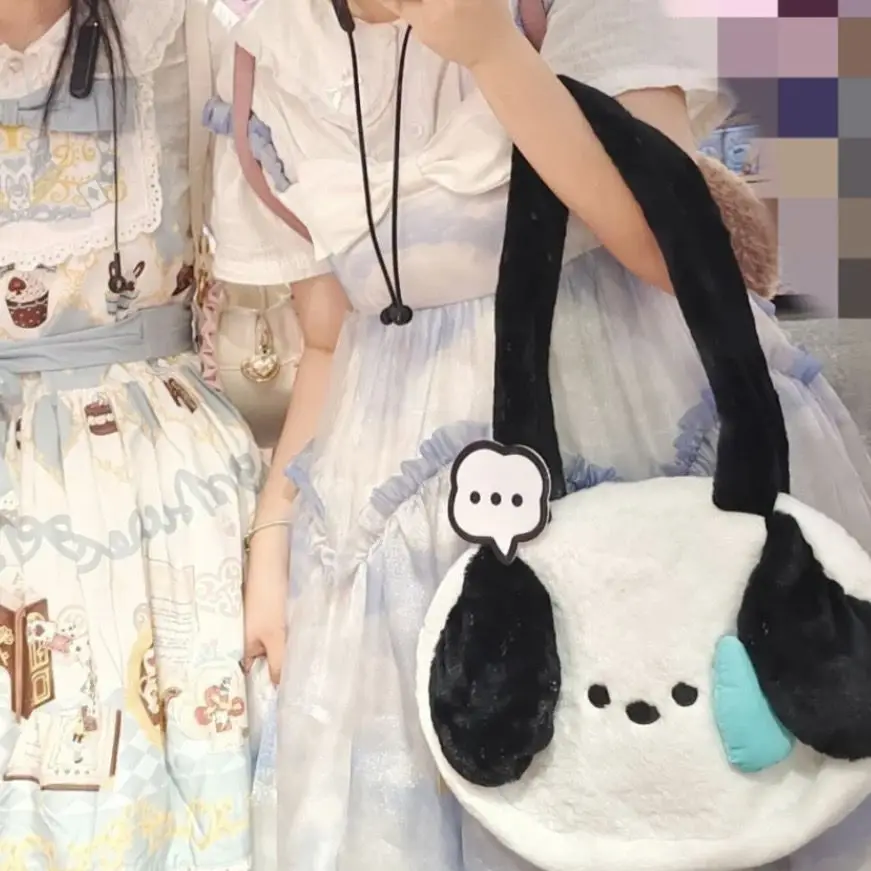 Xiuya Cinnamoroll Shoulder Bag for Women Plush Cute Funny Cartoon Fashion Handbag Luxury Fluffy Lolita Jk Female New Armpit Bag