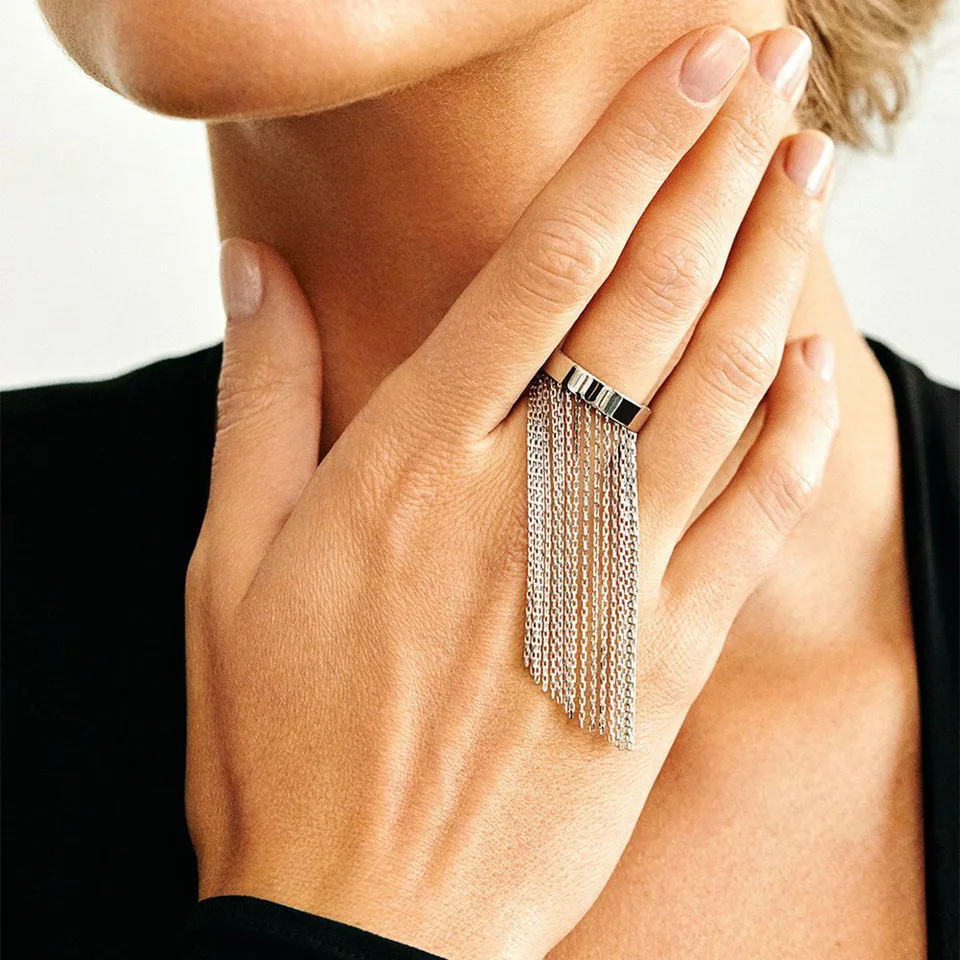 Fedine Sottili Per Tutte Le Dita Anelli A Catena Punk Argento