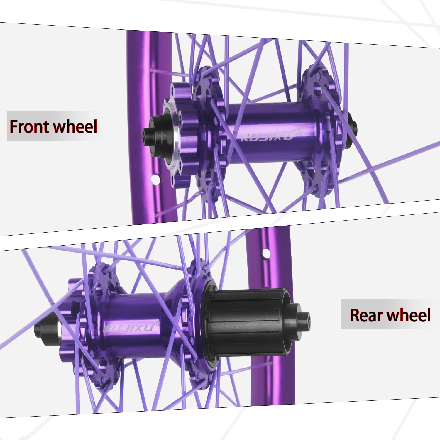RUJIXU Purple hub Purple Spokes Mountain Bike Wheelset 26
