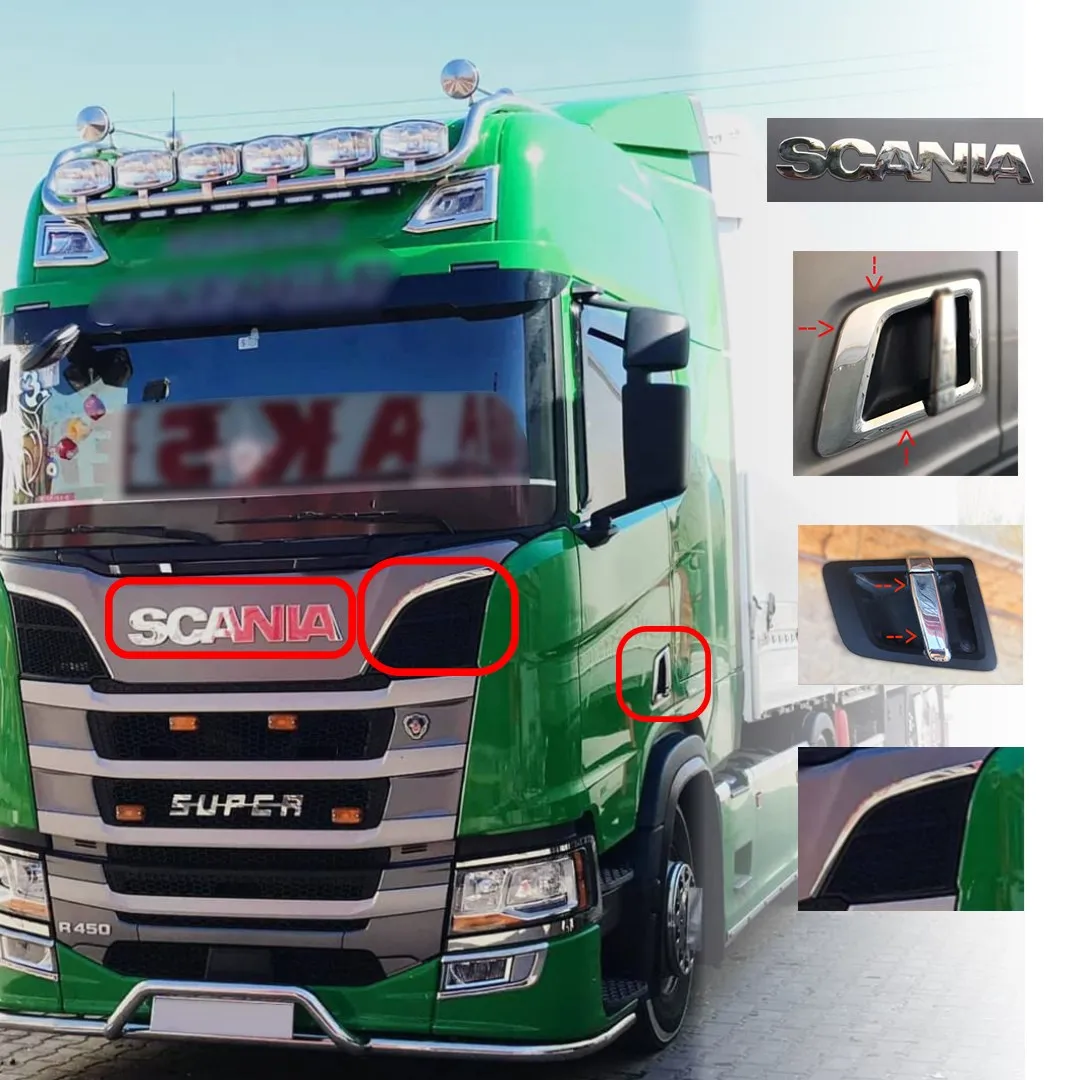 Scania NG SC S/R Compatible M3 Chest Lettering Chrome + Door Handle Chrome + Handle + Kılıç Chrome WN10002