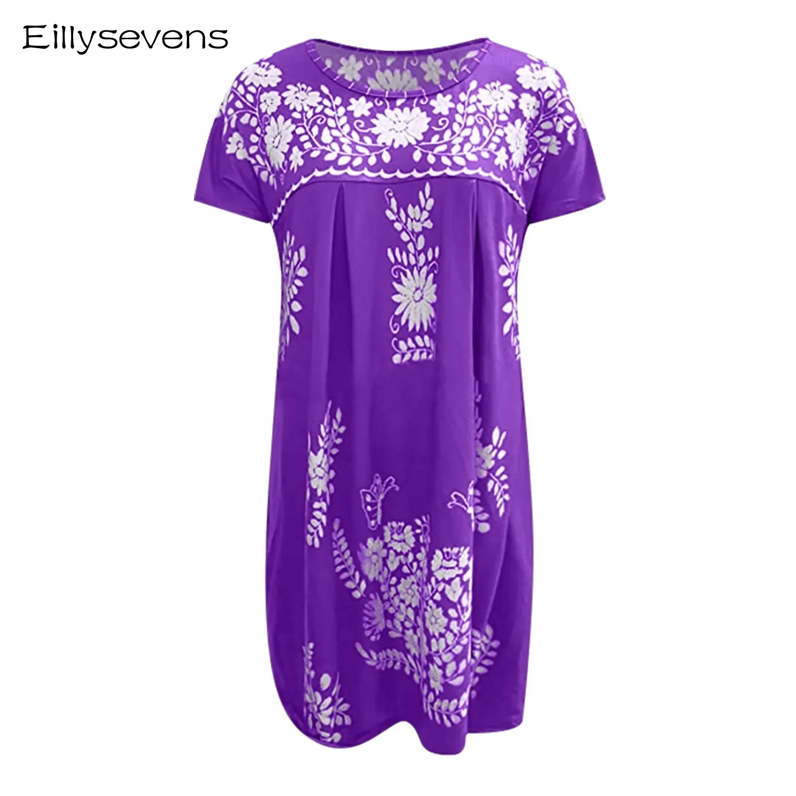 

Ethnic Style Short Sleeve Loose Dresses Ladies Vintage Print Daily Casual Short Dressy 2024 Summer Women's Clothing