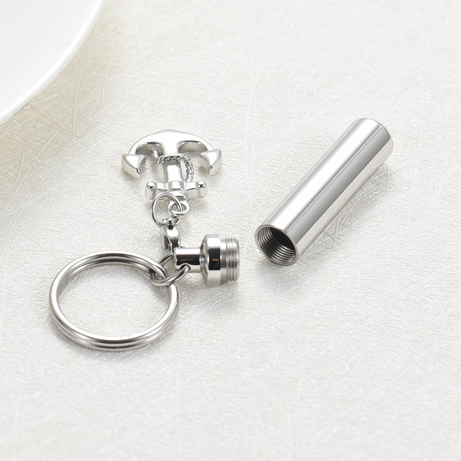 Cylinder With Anchor Cremation Urn Keyring Stainless Steel Jar Urns For Ashes Memorial Keepsake Jewelry Customized
