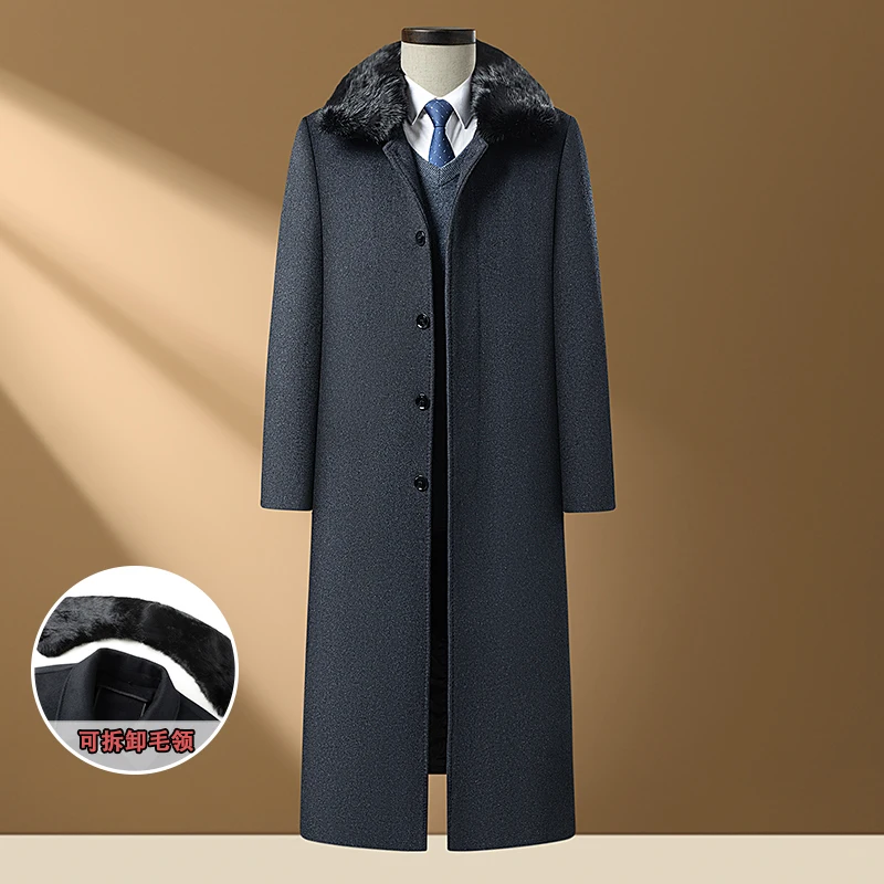 

2022 Winter Fashion Handsome Middle-aged and Elderly Trend with Business Casual Wool Trench Coat Rabbit Hair Lining Coat