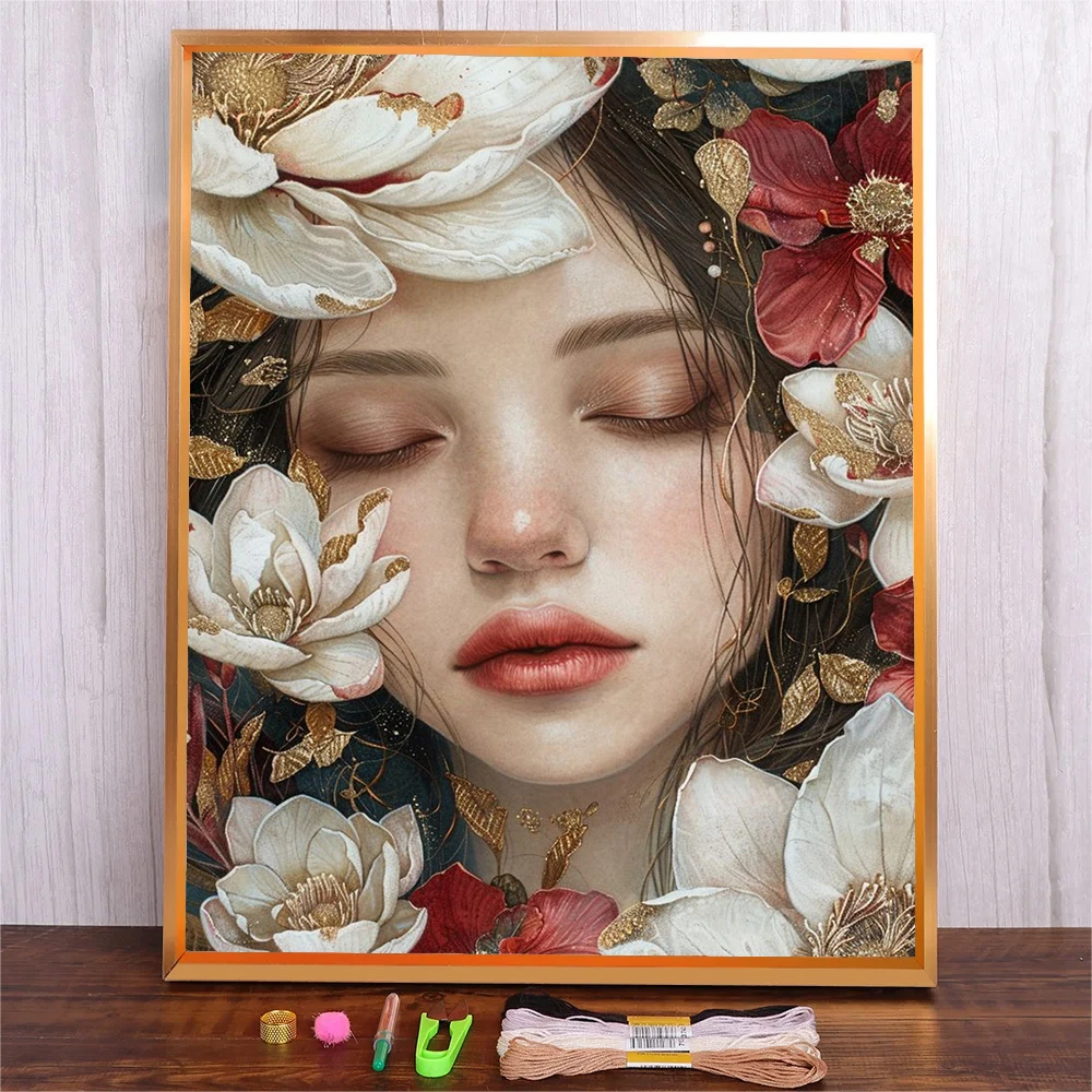 Needlework Embroidery Kits Flowers Girl Painting Crafts Kit Cartoon Pattern Cross Stitch Set For Adults Kids Beginner Gift