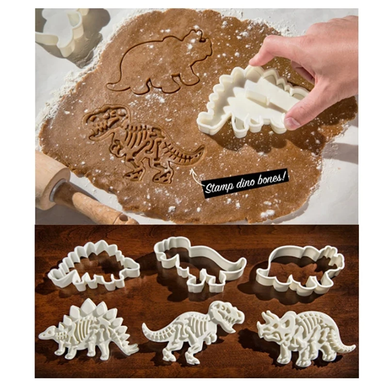 3D Dinosaur Cookie Cutters Dinosaur Biscuit Embossing Mould Fondant Dessert Baking Plastic Mold for Gingerbread Cake Decor Tool cake mold,cookie cutters,cookie mold