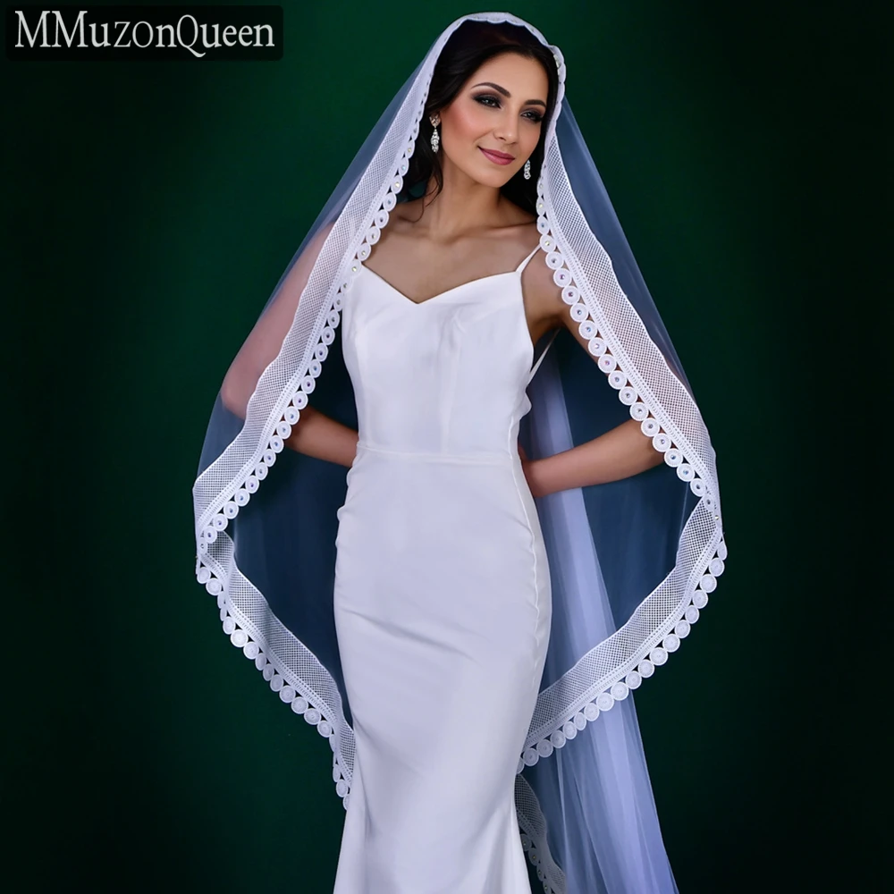 

MMQ M57A Luxury Lace Color Diamond Edge Single-Layer Long Veil Soft No Hair Comb Bridal Woman Wedding Cathedral Veil