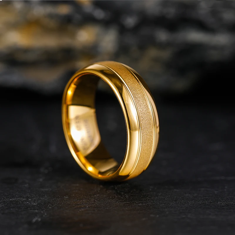 Elegant Gold & Silver Frosted Tungsten Carbide Men's Ring - 8mm Wedding & Engagement Band