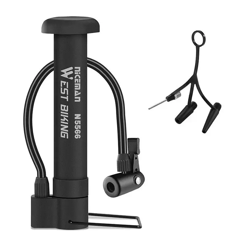 Bicycle Valve Adapter WEST BIKING-MTB Bicycle Pump 80 PSI Bike Manual Air Pump Balloon Tire Inflator Schrader Valve Floor Pump Cycling Accessories