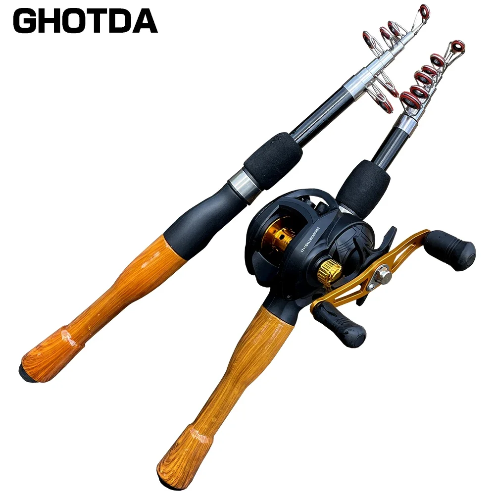 Multifunctional Fishing Gear Set 1.3m 1.6m 1.8m Carbon Fiber Rotating Telescopic Fishing Rod and Reel  Left/Right